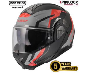 LS2 FF910 ADVANT II GLIDE P/J FLIP-UP FRONT MOTORBIKE DVS CRASH HELMET GREY RED