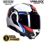 LS2 Advant II FF910. Motorcycle Helmet. Modular Flip Fronte. KPA + Carbon Components. Pinlock and Carry Backpack Included. TRIPLE Gloss White Blue Red. 3XL