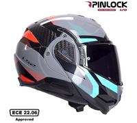 LS2 Advant II FF910. Motorcycle Helmet. Modular Flip Front. KPA + Carbon Components. Pinlock and Carry Backpack Included. TRIPLE Gloss Nardo Grey Blue Red. S