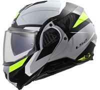 LS2 Advant II FF910. Motorcycle Helmet. Modular Flip Front. KPA + Carbon Components. Pinlock and Carry Backpack Included. TRIPLE Matt Light Grey H-Viz Yellow. XL