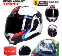 LS2 Helmets Motorcycle Helmet FF910 Advant II Modular P/J Flip-up Full Face Triple White