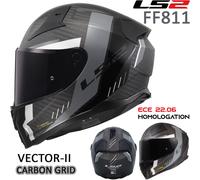 LS2 Full Fac Helmet FF811 VECTOR II CARBON ECE22.06 Motorcycle GRID MBlack Grey