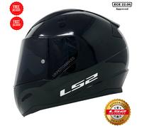 LS2 GLOSS BLACK FULL FACE MOTORCYCLE MOTORBIKE HELMET - WITH BLACK TINTED VISOR