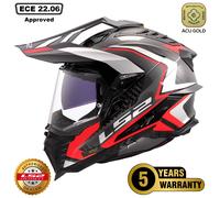 LS2 MX701 EXPLORER CARBON FIBRE ADVENTURE MOTORCYCLE QUAD HELMET FRONTIER II RED