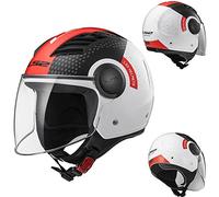 LS2 OF562 CONDOR AIRFLOW L Long Visor Open Face Motorbike Motorcycle Helmet - White Black Red XS (53-54cm)