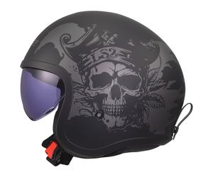 LS2 OF599 Spitfire II Willy Matt Black Grey - Open Face Helmet Motorcycle Sco...
