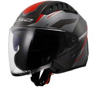 LS2 OF600 Copter II Diston Jet Helmet, black-grey-red, size L for Men