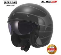 LS2 OF601 Bob II Cosmic Open Face Motorcycle Crash Helmet Black Grey