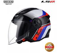 LS2 OF616 AIRFLOW II ECE 22.06 OPEN FACE MOTORCYCLE HELMET RUSH WHITE BLUE RED