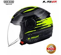 LS2 OF616 AIRFLOW IIOPEN FACE MOTORCYCLE HELMET BRUSH BLACK YELLOW ECE 22.06