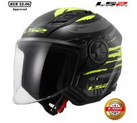 LS2 OF616 Airflow II Open Face Motorcycle Scooter Helmet - Brush Black/Hi-Vis