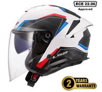 LS2 OF618 VERSO II DUAL VISOR ECE22.06 OPEN FACE MOTORCYCLE HELMET AIR WHITE RED