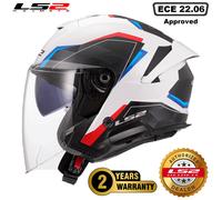LS2 OF618 VERSO II DUAL VISOR ECE22.06 OPEN FACE BIKE HELMET WHITE BLUE RED