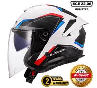 LS2 OF618 VERSO II DUAL VISOR ECE22.06 OPEN FACE MOTORCYCLE HELMET AIR WHITE RED