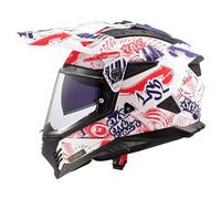 LS2, Pioneer II Fantasy Motocross Helmets Matt White Red Blue XL