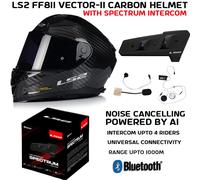 LS2 VECTOR II CARBON FULL FACE MOTORCYCLE HELMET + SPECTRUM BLUETOOTH INTERCOM