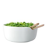 LSA International Dine Bowl & Oak Servers 24cm| 1 Unit | Handmade Porcelain | Hand Planed Wood | DI45, White