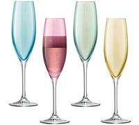 LSA International Polka Champagne Flute 225 ml Pastel Assorted | Set of 4 | Hand Painted Glassware | PZ04