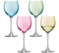 LSA International Polka Wine Glass 400 ml Pastel Assorted | Set of 4 | Hand Painted Glassware | PZ03