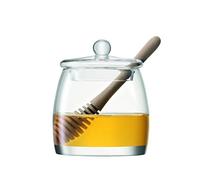 LSA International Serve Honey Pot & Oak Dipper H12.5cm Clear| 1 Unit | Mouthblown & Handmade Glass | Hand Planed Wood | SZ35