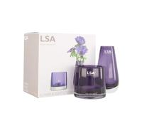 LSA International Violet Flower & LIght Colour Glass Vase & Tea Light Holder Set