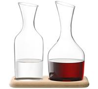 LSA International Wine Water and Wine Carafe Set and Oak Base 1.2 Litre /1.4 Litre Clear| 1 Unit | Mouthblown and Handmade Glass | Hand Planed Wood | WI25
