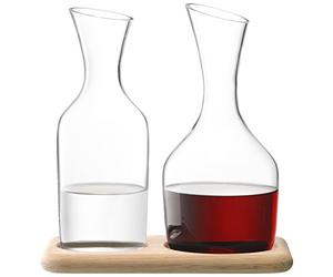 LSA International Wine Water and Wine Carafe Set and Oak Base 1.2 Litre /1.4 Litre Clear| 1 Unit | Mouthblown and Handmade Glass | Hand Planed Wood | WI25