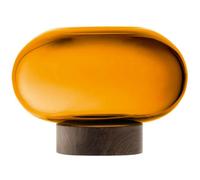 LSA Oblate Glass Vase Lantern 19.5cm with Walnut Base Amber - Glass - 1 - Amber