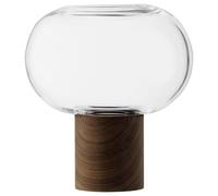 LSA Oblate Glass Vase Lantern 21.5cm with Walnut Base Clear - Glass - 1 - Clear