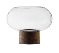 LSA Oblate Glass Vase Lantern 28cm with Walnut Base Clear - Glass - 1 - Clear