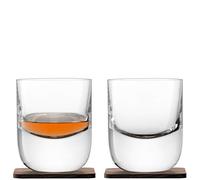 LSA Whisky Renfrew Tumbler 270ml Clear & Walnut Coaster | Set of 2 | Handmade Glass and Wood | WH12