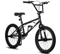 LSBIKE 20 Inch BMX Bike Freestyle BMX Bicycle with Black Steel Frame, 360° Rotatable Handlebar, Front & Rear Pegs, Aluminium Rims, Dual Brakes, for Teens & Adults (Black)