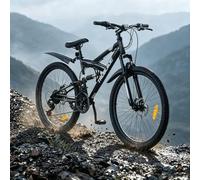 LSBIKE 24/26/27.5/29 Inch Full Suspension Mountain Bike, 21 Speed Adult Mountain Bicycle with Front & Rear Disc Brake Men Women MTB Road City Bike w/Carbon Steel Frame Double Rim Wheel