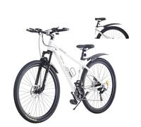 LSBIKE 24 26 27.5 29Inch Mountain Bike 21 Speed Drivetrain Hardtail Bicycle Mens Women Mountain Bike With Shock Lightweight Sport Cycling Bike for Adult with Mudguard MTB Bicycle (White, 29inch)