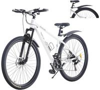LSBIKE 24 26 27.5 29Inch Mountain Bike 21 Speed Drivetrain Hardtail Bicycle Mens Women Mountain Bike With Shock Lightweight Sport Cycling Bike for Adult with Mudguard MTB Bicycle (White, 27.5inch)