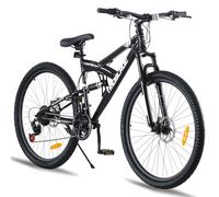 LSBIKE 24/26/27.5 Inch Full Suspension Mountain Bike, 21 Speed Adult Mountain Bicycle with Front & Rear Disc Brake Men Women MTB Road City Bike w/Carbon Steel Frame Double Rim Wheel (Black, 24inch)