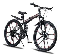 LSBIKE 24 26 27.5In Foldable Mountain Bike Dual Suspension Hardtail Bicycle Men Women Mountain Bike 21 Speed Drivetrain Lightweight Frame Sport Cycling Bike for Adult (Black Red-10 Spoke, 27.5inch)