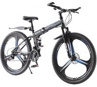 LSBIKE 24 26 27.5In Foldable Mountain Bike Dual Suspension Hardtail Bicycle Men Women Mountain Bike 21 Speed Drivetrain Lightweight Frame Sport Cycling Bike for Adult (BlackBlue, 24inch)