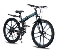 LSBIKE 24 26 27.5In Foldable Mountain Bike Dual Suspension Hardtail Bicycle Men Women Mountain Bike 21 Speed Drivetrain Lightweight Frame Sport Cycling Bike for Adult (Black Blue-10 Spoke, 27.5inch)