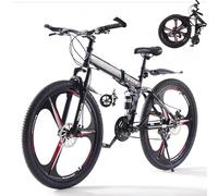LSBIKE 24 26 27.5In Foldable Mountain Bike Dual Suspension Hardtail Bicycle Men Women Mountain Bike 21 Speed Drivetrain Lightweight Frame Sport Cycling Bike for Adult (BlackRed, 26inch)