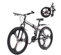 LSBIKE 24 26 27.5In Foldable Mountain Bike Dual Suspension Hardtail Bicycle Men Women Mountain Bike 21 Speed Drivetrain Lightweight Frame Sport Cycling Bike for Adult (Black Red, 27.5inch)