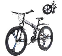 LSBIKE 24 26 27.5In Foldable Mountain Bike Dual Suspension Hardtail Bicycle Men Women Mountain Bike 21 Speed Drivetrain Lightweight Frame Sport Cycling Bike for Adult (Black Blue, 27.5inch)