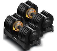 LSBIKE 24KG/48KG Adjustable Dumbbells Single/Pair for 15 Level Weight Settings Adjustable 15-in-1 Weights Dumbbell w/Safety Locking Mechanism Non-Slip Grip Saving-Space Design (Black, pair)