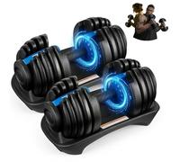 LSBIKE Adjustable Dumbbells Set, 24KG Pair or 24KG Single, Quick Adjustment, Anti Slip Handle, Space Saving & Strength Training Weights for Home Gym Exercise & Fitness (Blue, pair)