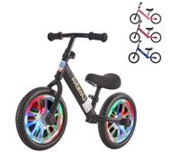 LSBIKE Balance Bike, 12" Kids Bike Toddler Training Bike No Pedal Children Cycles with LED Light up Wheels Adjustable Handlebar Leather Seat Fixed bracket for 2-3 Years old Boys and Girls (Black)