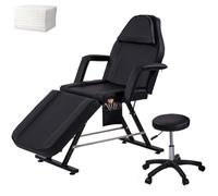 LSBIKE Beauty Bed with Stool and Sheets, Adjustable Massage Chair Reclining Salon Bed Lash Chair with Removable Armrests Headrest Massage Table Set for Spa Salon Tattoo Facial (Black)