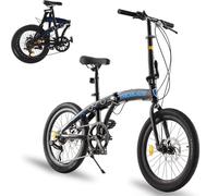 LSBIKE Folding Bike, 20Inch Foldable Bike Bicycle 7 Speed Drivetrain Road bike Disc Brake City Bike for Adult Lightweight Portable bike for Women Men Teenager (BlackBlue)