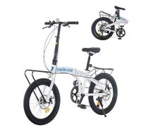 LSBIKE Folding Bike, 20Inch Folding Bikes for Adults with 2 Rack Foldable Bicycle 7 Speed Drivetrain Road Bikes Disc Brake City Bike Lightweight Portable Bike for Ladies Men Teenager (WhiteBlue)