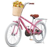 LSBIKE Girls Bike with Stabilisers/Kickstand Pink Kids Road Bike with Basket and Rear Rack 16 18 20 22Inch Wheels Girls Bicycle Children Bicycle Bike for 5-13 Years Old Kids (22inch)