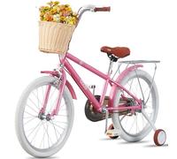 LSBIKE Girls Bike with Stabilisers Pink Kids Bike with Basket and Rear Rack 12 14 16 18 20 Inch Wheels Girls Bicycle Children Bicycle Bike for 2-12 Years Old Kids (18inch-With training wheels)